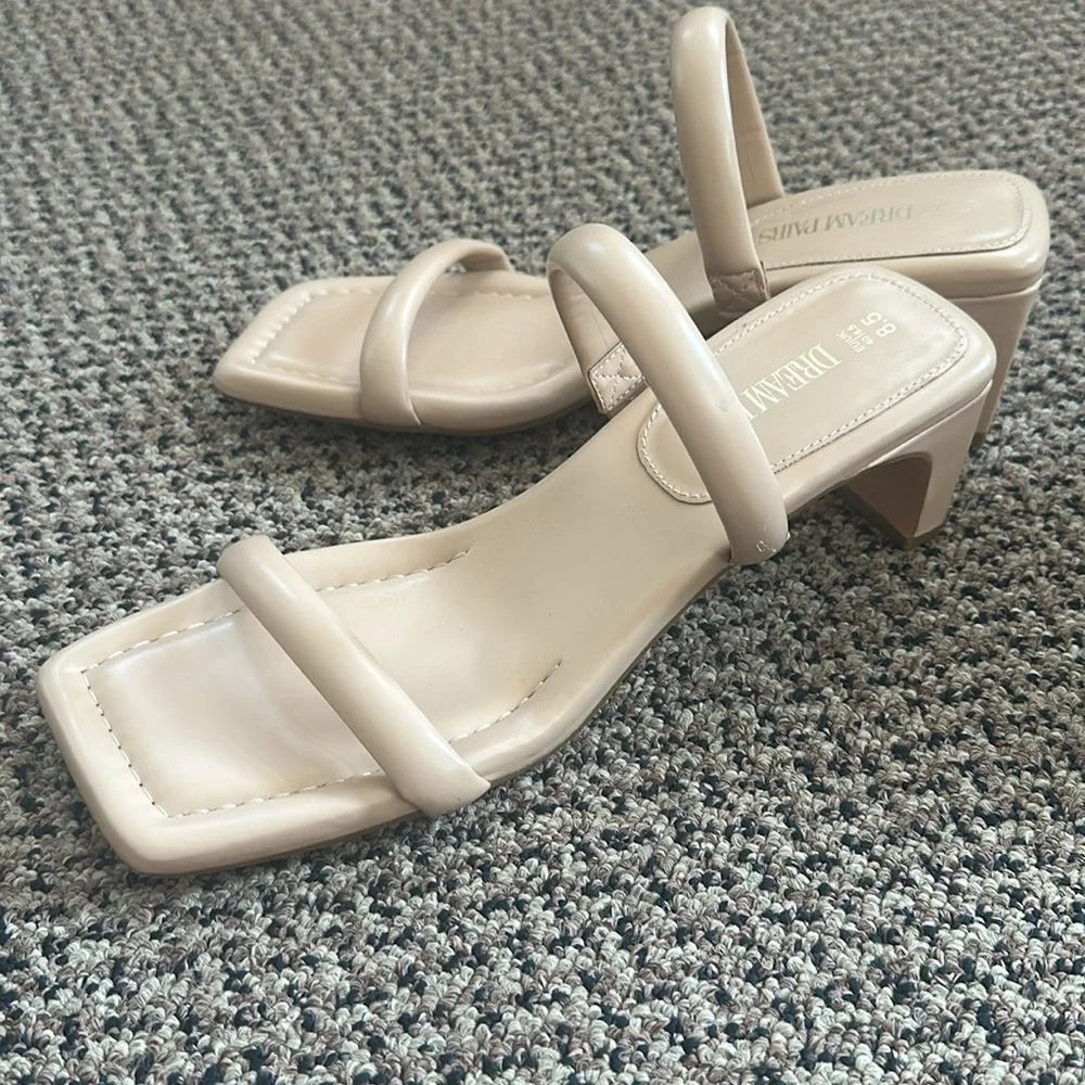 Sandal Heels for Women Low Square Open Toe Chunky Heels Slip On Dream Pairs - Picture 3 of 5